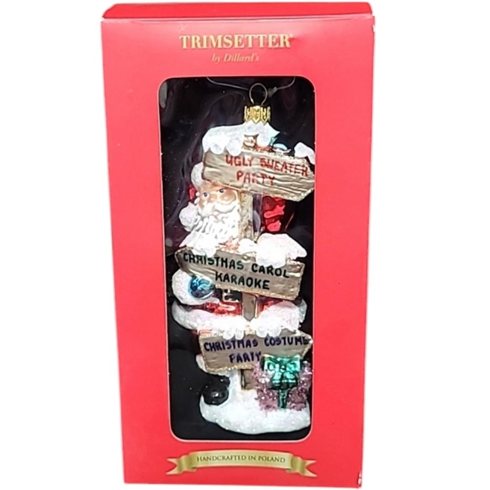 Dillard's Trimsetter Vintage Blown Glass Santa North Pole Christmas Ornament